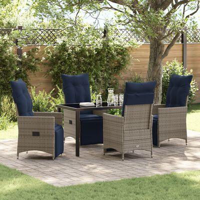 Bord- og stol sæt med pude 5 pcs Grå PE Rattan
