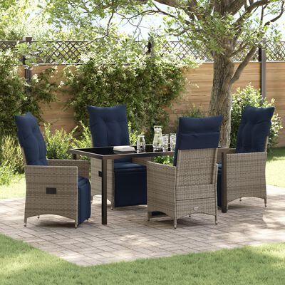 Bord- og stol sæt med pude 5 pcs Grå PE Rattan