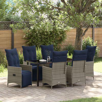 Bord- og stol sæt med pude 7 pcs Grå PE Rattan