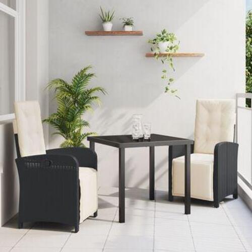 5 Stk Have Spisesæt med Hynder Sort Polyrattan, Have Bord Sort 160x80x73 cm Tempereret Glas