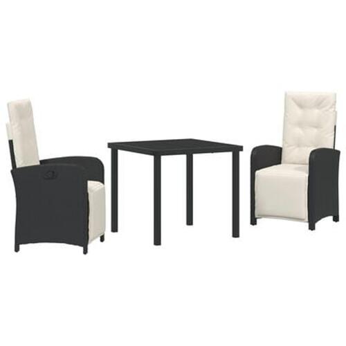 7-delt Have Spisesæt med Hynder Sort Polyrattan, Have Bord Sort 160x80x73 cm Tempereret Glas