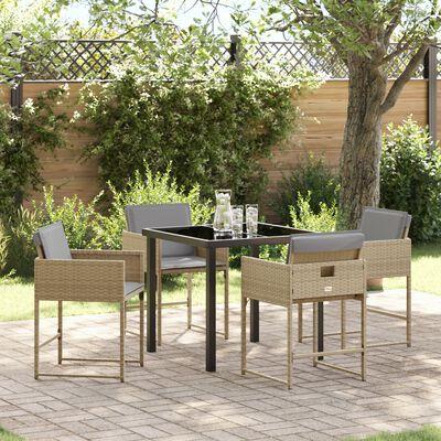 Have spisebordssæt i beige polyrattan - 5 dele med glasbord