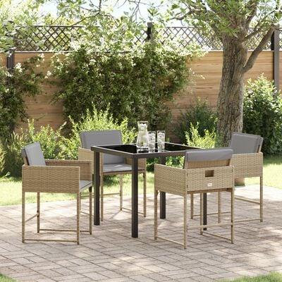 Have spisebordssæt i beige polyrattan - 5 dele med glasbord