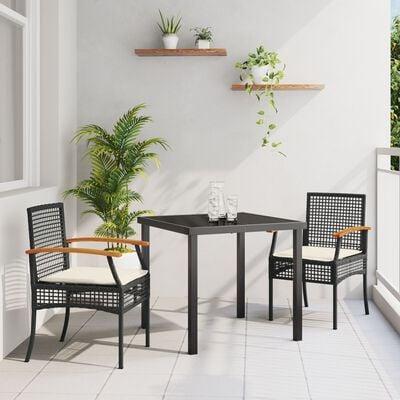 Have spisebordssæt med puder - 5 dele i grå/sort rattan