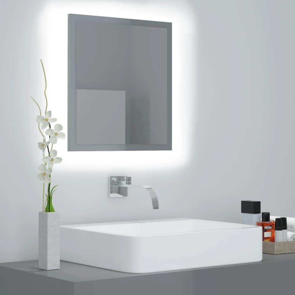 Badeværelsesspejl med LED-lys 40x8,5x37 cm akryl grå højglans