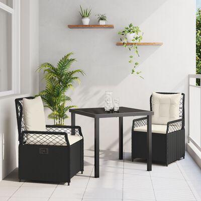 Have spisebordssæt i sort polyrattan - 3 dele med glasbord og reclinerstole