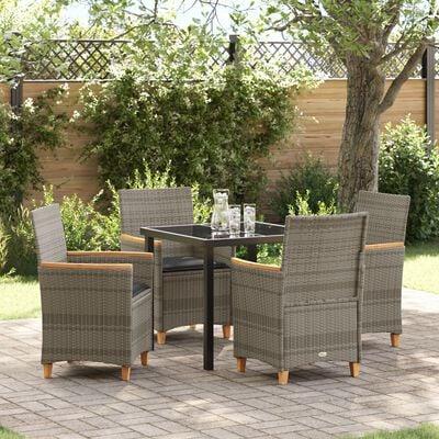 Have spisebordssæt i grå polyrattan - 5 dele med glasbord og hynder