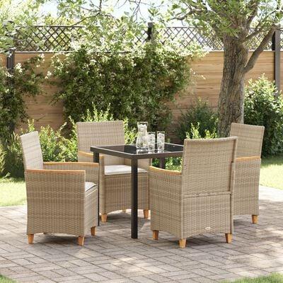 Have spisebordssæt i beige polyrattan - 5 dele med glasbord og hynder