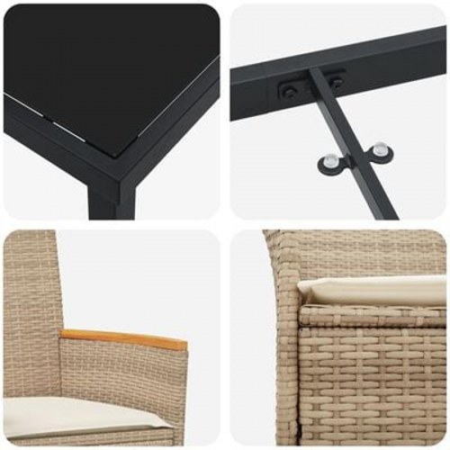 7 Personers Havespisestol Sæt med puder Beige Poly Rattan