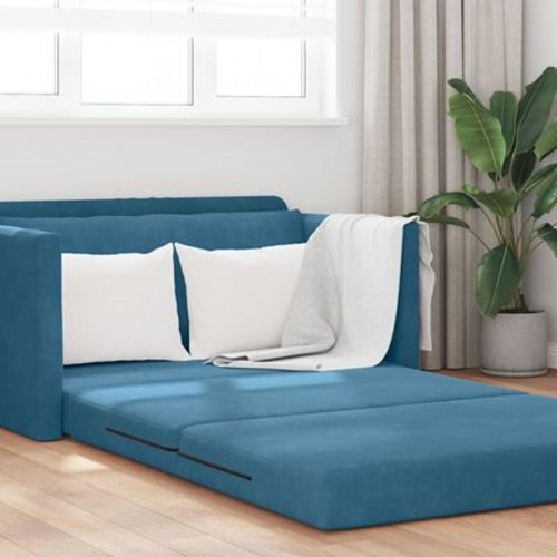 Gulv Sofa Bed 2-i-1 Blå 124x204x61 cm Velour