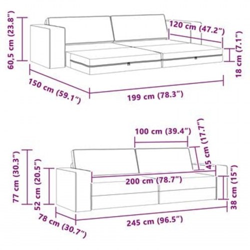 Gulv Sofa Bed 2-i-1 Sort 245x150x60.5 cm Stof