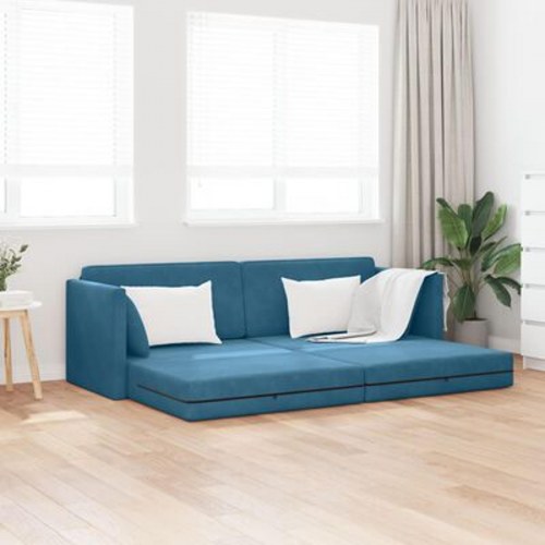 Gulvsofa Bed 2-i-1 Blå 213x144x60 cm Velours