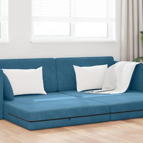 Gulvsofa Bed 2-i-1 Blå 213x144x60 cm Velours