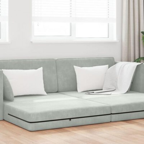 Gulv Sofa Seng 2-i-1 Lysegrå 213x144x60 cm Velour