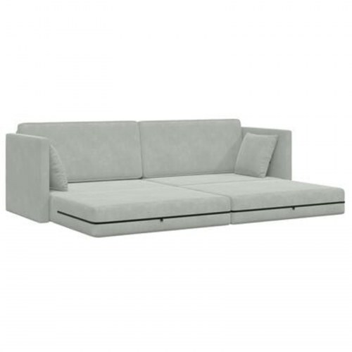 Gulv Sofa Seng 2-i-1 Lysegrå 213x144x60 cm Velour