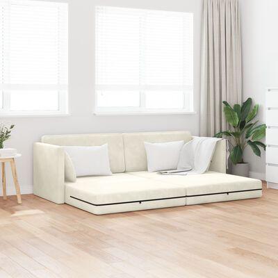 Gulvsovesofa i fløjl - creme, 213 × 70 × 77 cm (3 pers.)