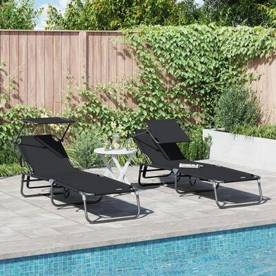 Foldestol med pude 2-person 2 stk Sort 56 x 190 x 81cm Stof