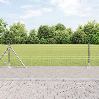 Hegnsstolper med betonbase, 13 stk. - sølv pulverlakeret stål