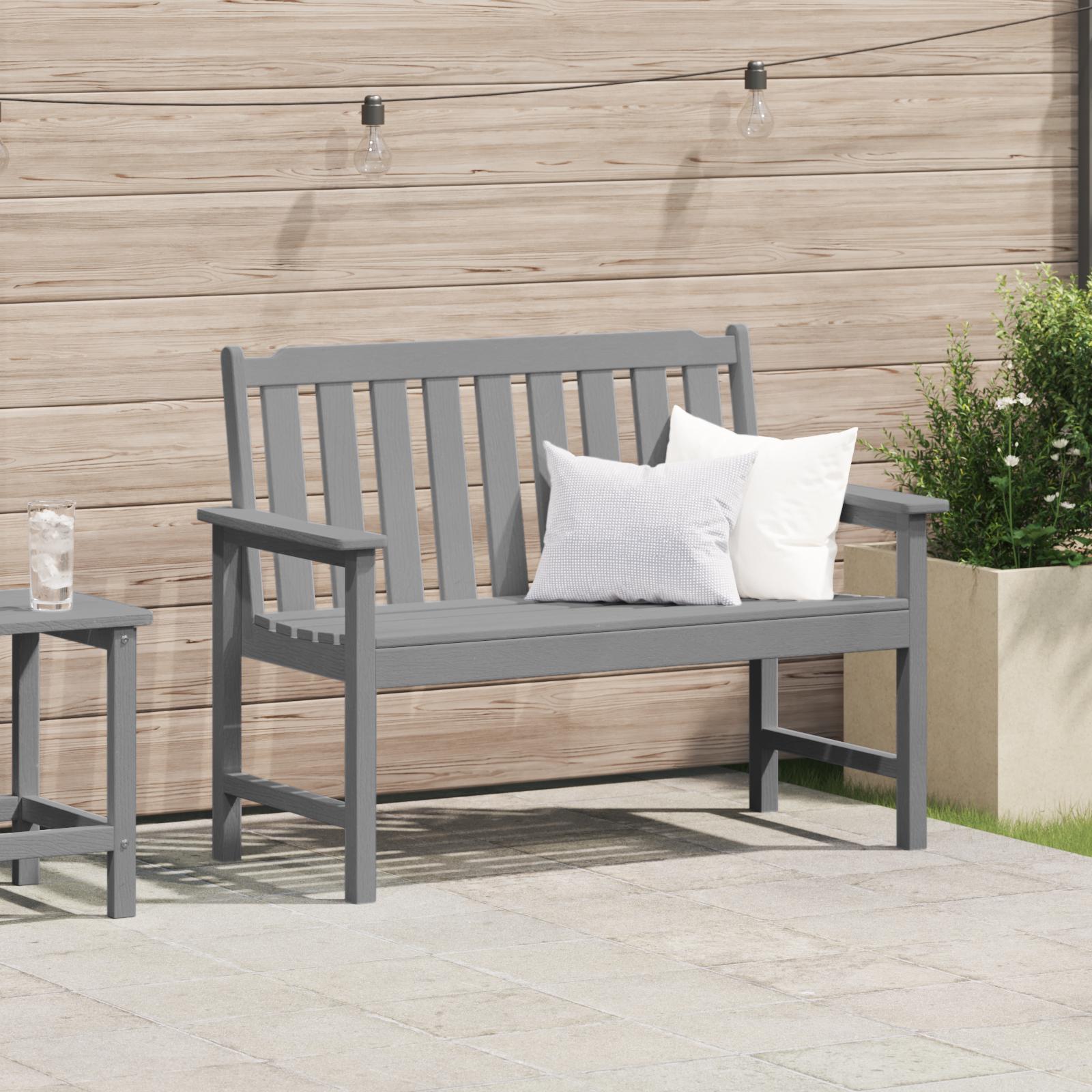 Havebænk med pude Lysegrå 120 x 59 x 88 cm HDPE