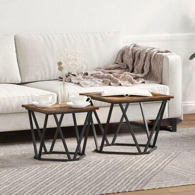 Sidebordssæt 2 stk Røget eg 50 x 50 x 40 cm Ingeniørtræ og stål
