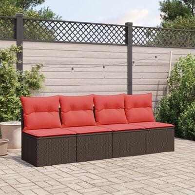 Havesofa med hynder 4-personers brun polyrattan