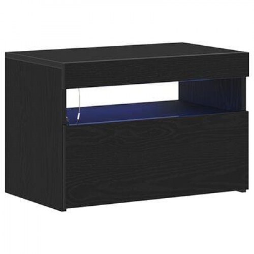 Sengebord med LED lys sort egetræ 60x35x40 cm konstrueret træ