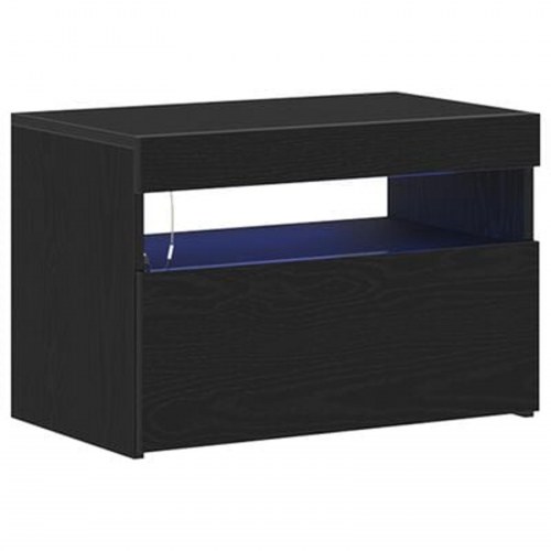 Sengebord med LED lys sort egetræ 60x35x40 cm konstrueret træ
