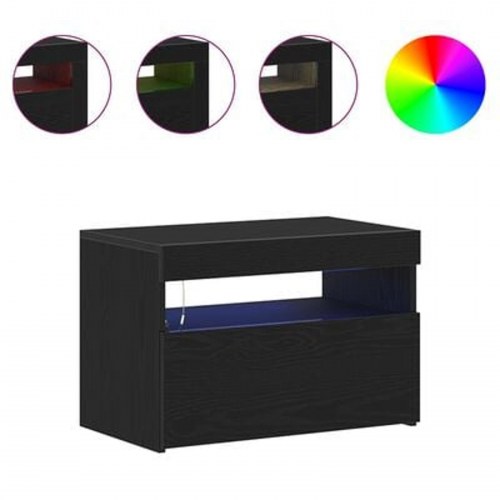 Sengebord med LED lys sort egetræ 60x35x40 cm konstrueret træ