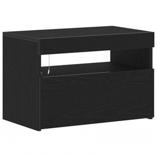 Sengebord med LED lys sort egetræ 60x35x40 cm konstrueret træ
