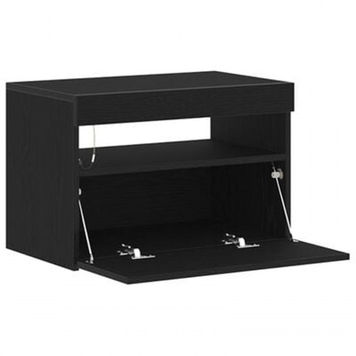 Sengebord med LED lys sort egetræ 60x35x40 cm konstrueret træ