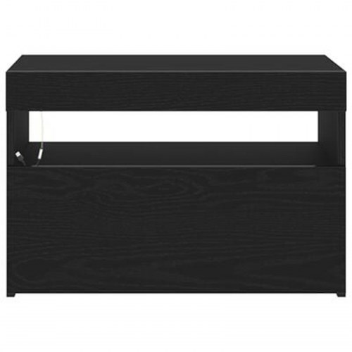Sengebord med LED lys sort egetræ 60x35x40 cm konstrueret træ