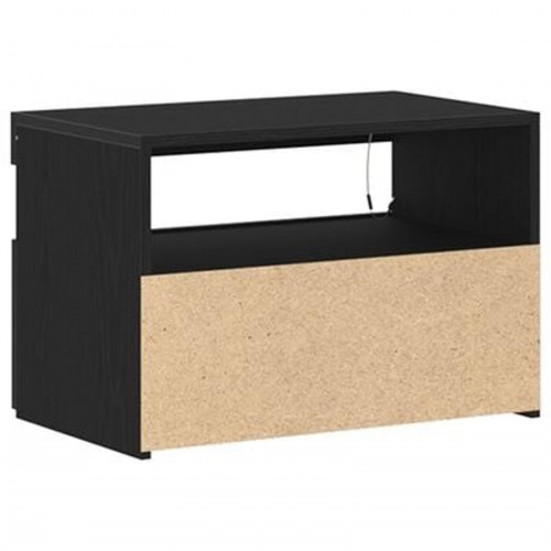Sengebord med LED lys sort egetræ 60x35x40 cm konstrueret træ