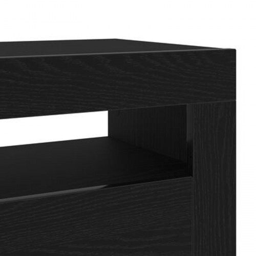 Sengebord med LED lys sort egetræ 60x35x40 cm konstrueret træ
