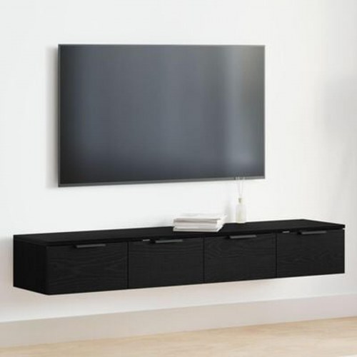 Vægskabe 2 stk Sort egetræ 68x30x20 cm Konstrueret træ
