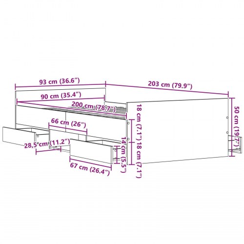 Sengestel uden madras Sort Eg 90x200 cm Konstrueret træ