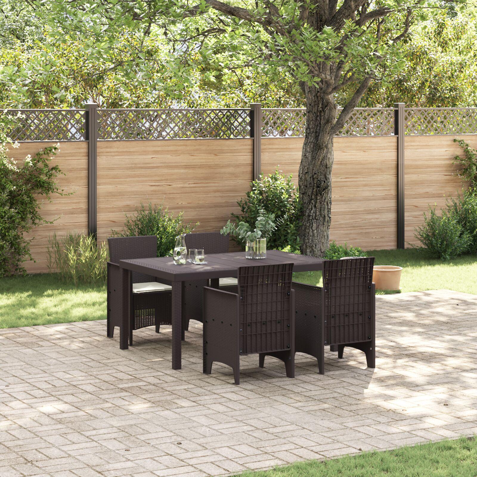 5 Delt Have Spisestel Med Puder Brun Poly Rattan