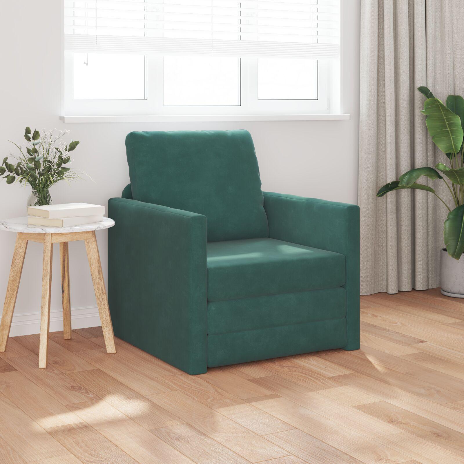 Gulvsovesofa med pude Mørkegrøn 74 x 77 x 81 cm Fløjl