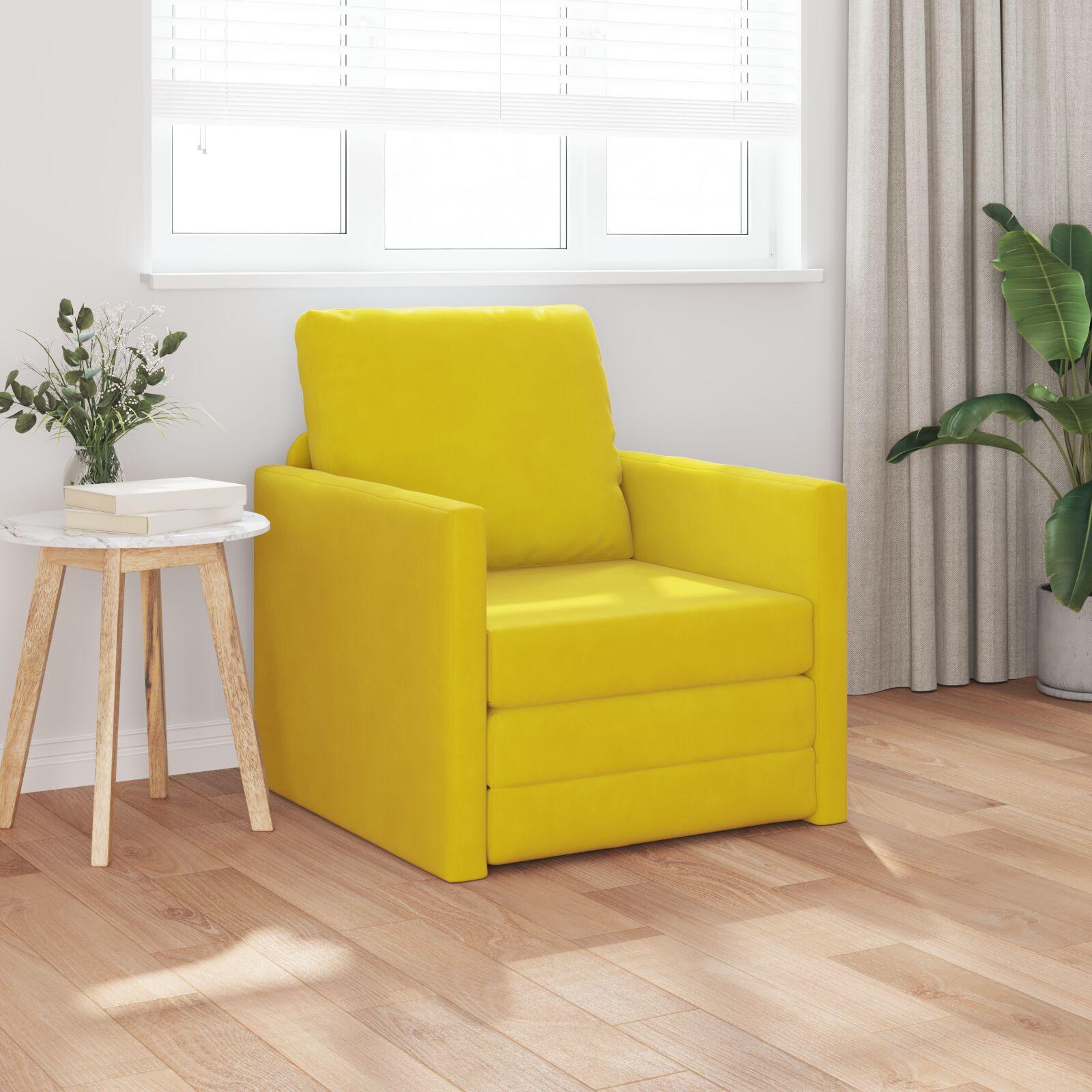 Gulvsovesofa med pude Mørkegul 74 x 77 x 81 cm Fløjl