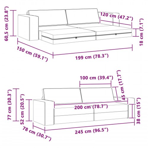 Gulv Sofa Bed 2-i-1 Taupe 245x150x60.5 cm Stof