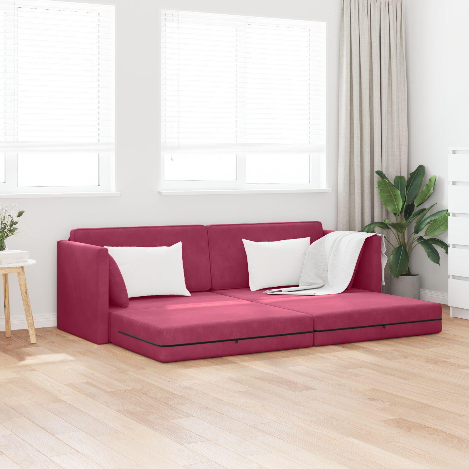 Gulvsovesofa i fløjl - vinrød, 213 × 70 × 77 cm