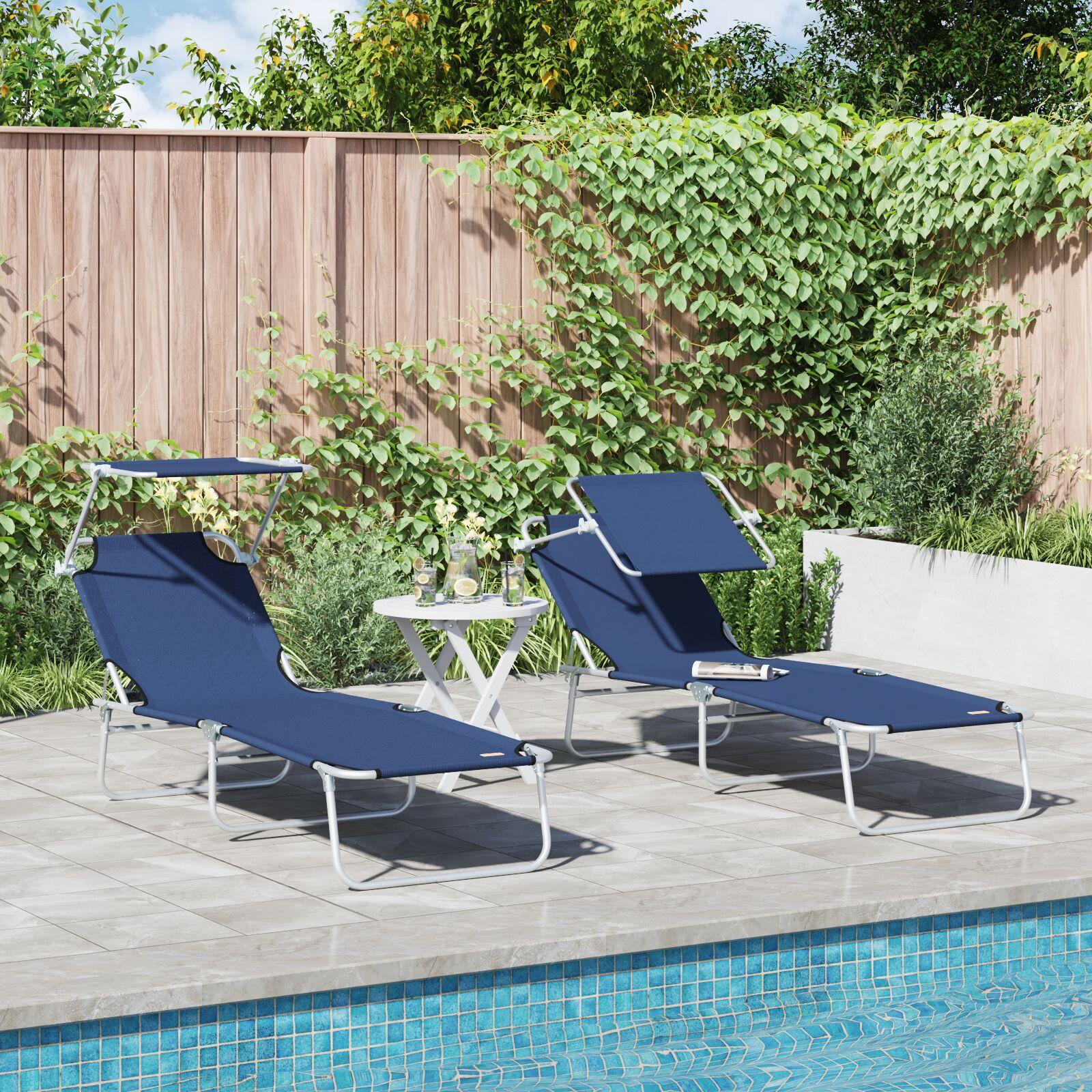 Solstol 2-person 2 stk Blå 58 x 188 x 77cm Stof