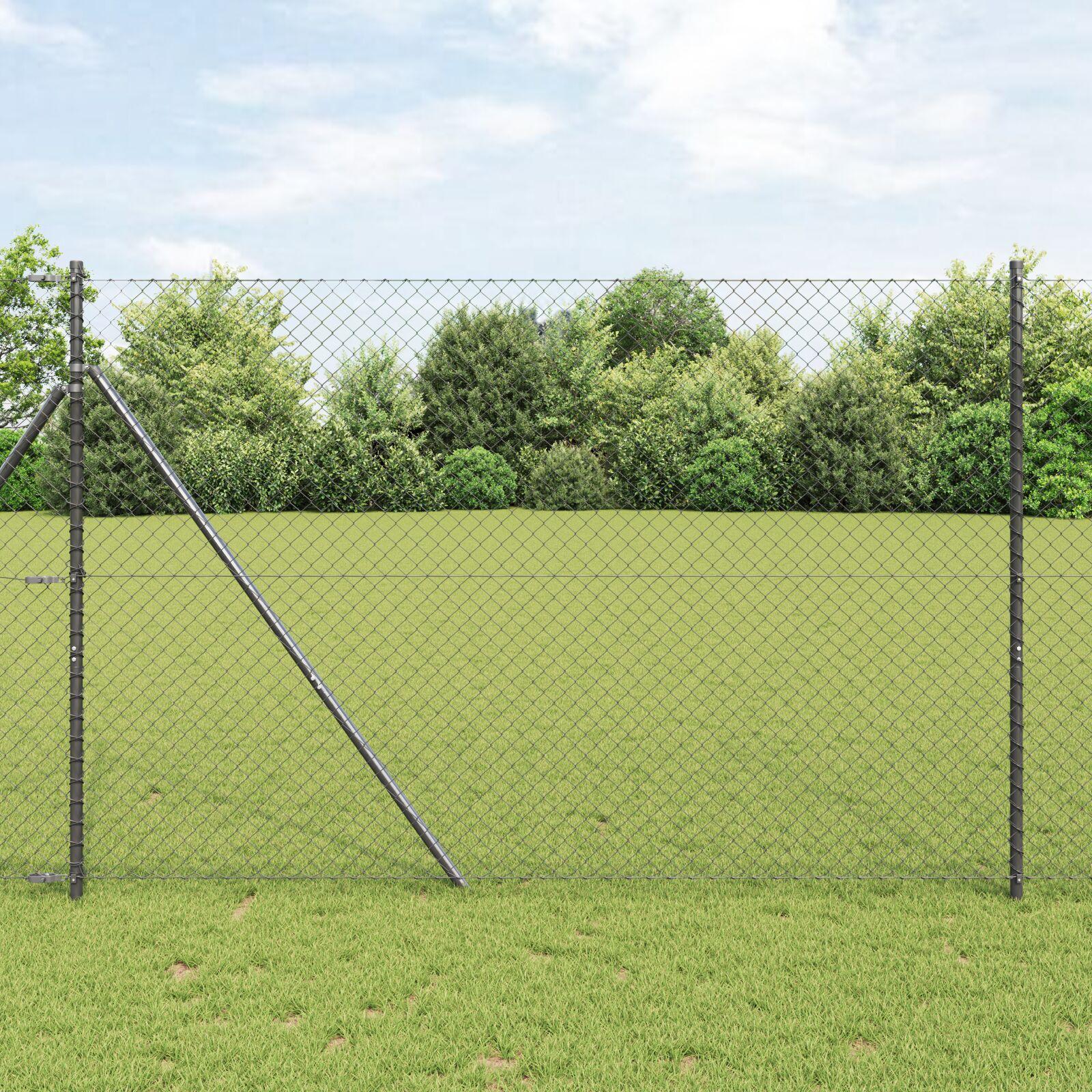 Kædelink hegn 10 × 1,6 m - stål, grå