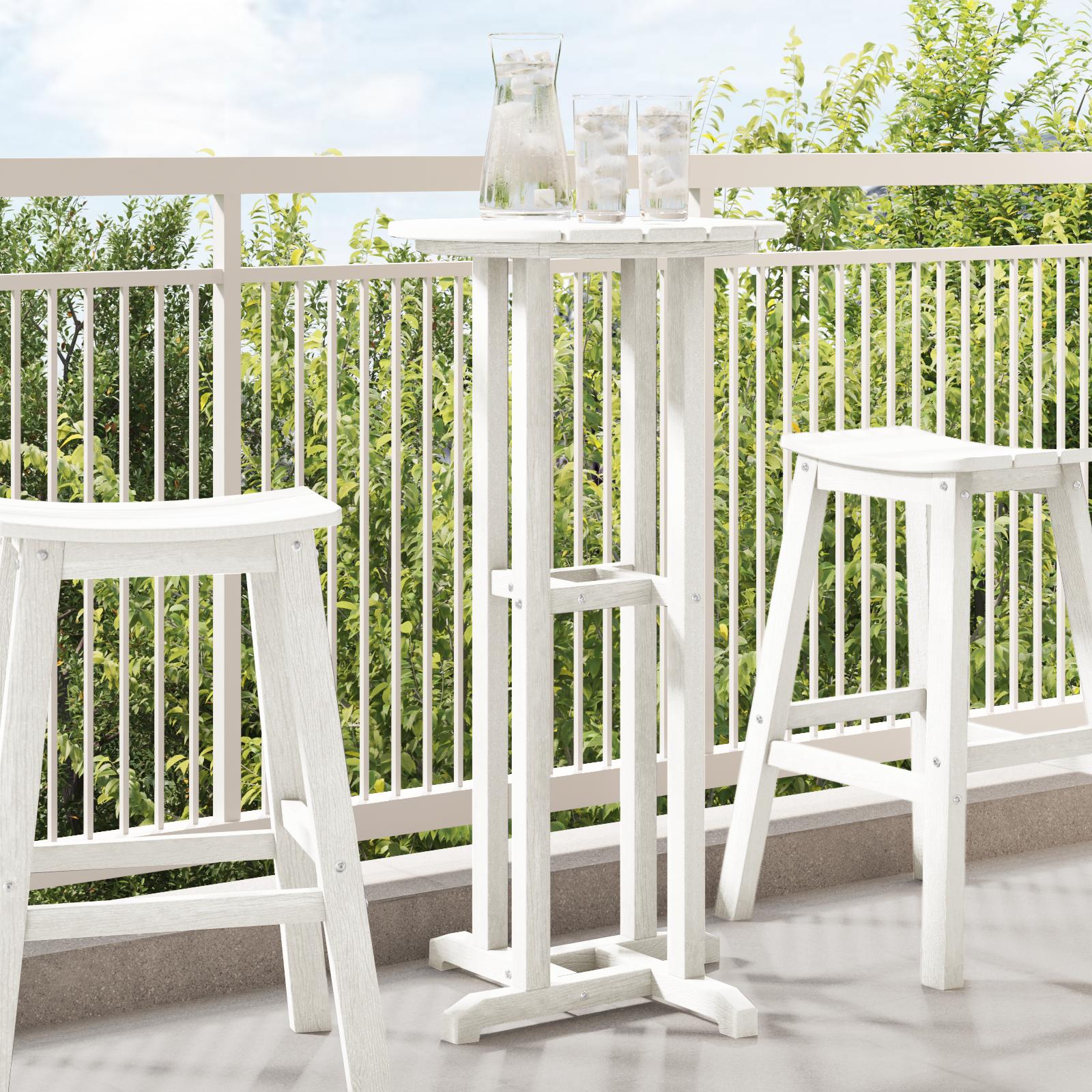 Barbord - hvidt rundt udendørs bord 55 × 55 × 107 cm i polyethylen