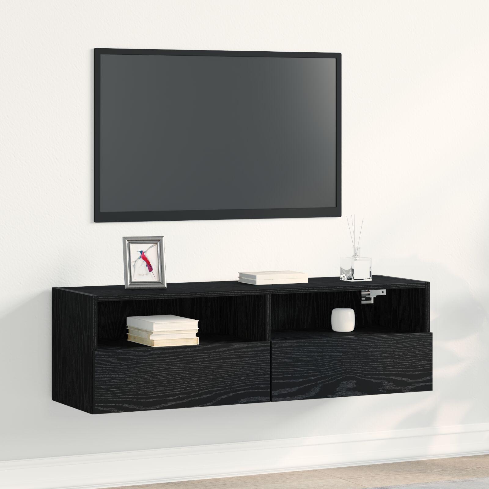 TVVæggeskab Vægmonteret Sort eg 100x30x30 cm Ingeniørt træ