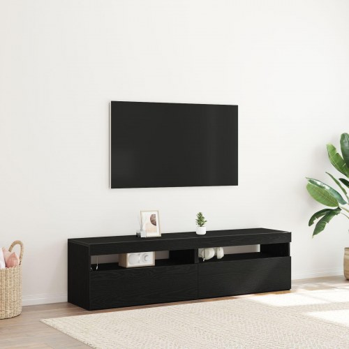 TV-borde med LED-lys 2 stk Sort Eg 75x35x40 cm Konstrueret træ