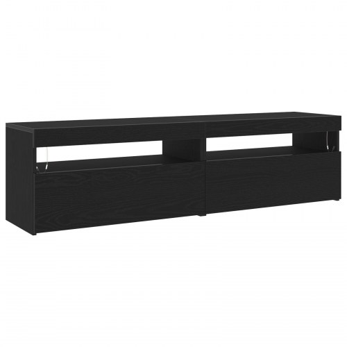 TV-borde med LED-lys 2 stk Sort Eg 75x35x40 cm Konstrueret træ