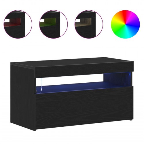 TV-borde med LED-lys 2 stk Sort Eg 75x35x40 cm Konstrueret træ