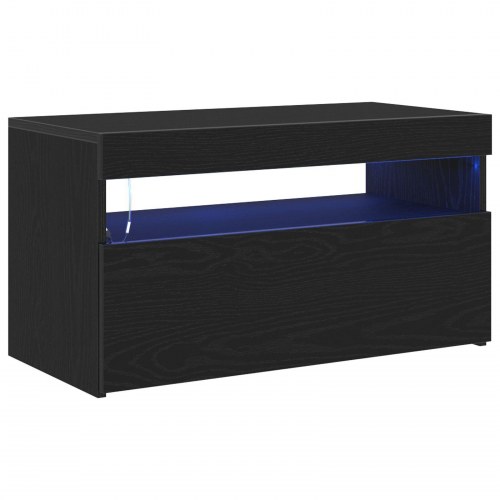 TV-borde med LED-lys 2 stk Sort Eg 75x35x40 cm Konstrueret træ