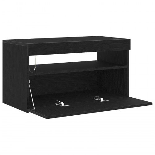 TV-borde med LED-lys 2 stk Sort Eg 75x35x40 cm Konstrueret træ