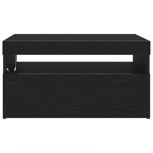 TV-borde med LED-lys 2 stk Sort Eg 75x35x40 cm Konstrueret træ